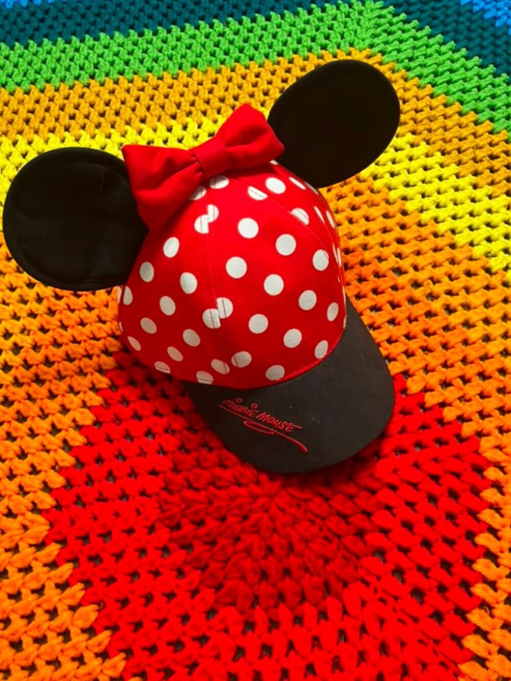 KIDS Disney Parks Disneyland Red White Black Minnie Mouse Bow Ears Ball Cap Hat